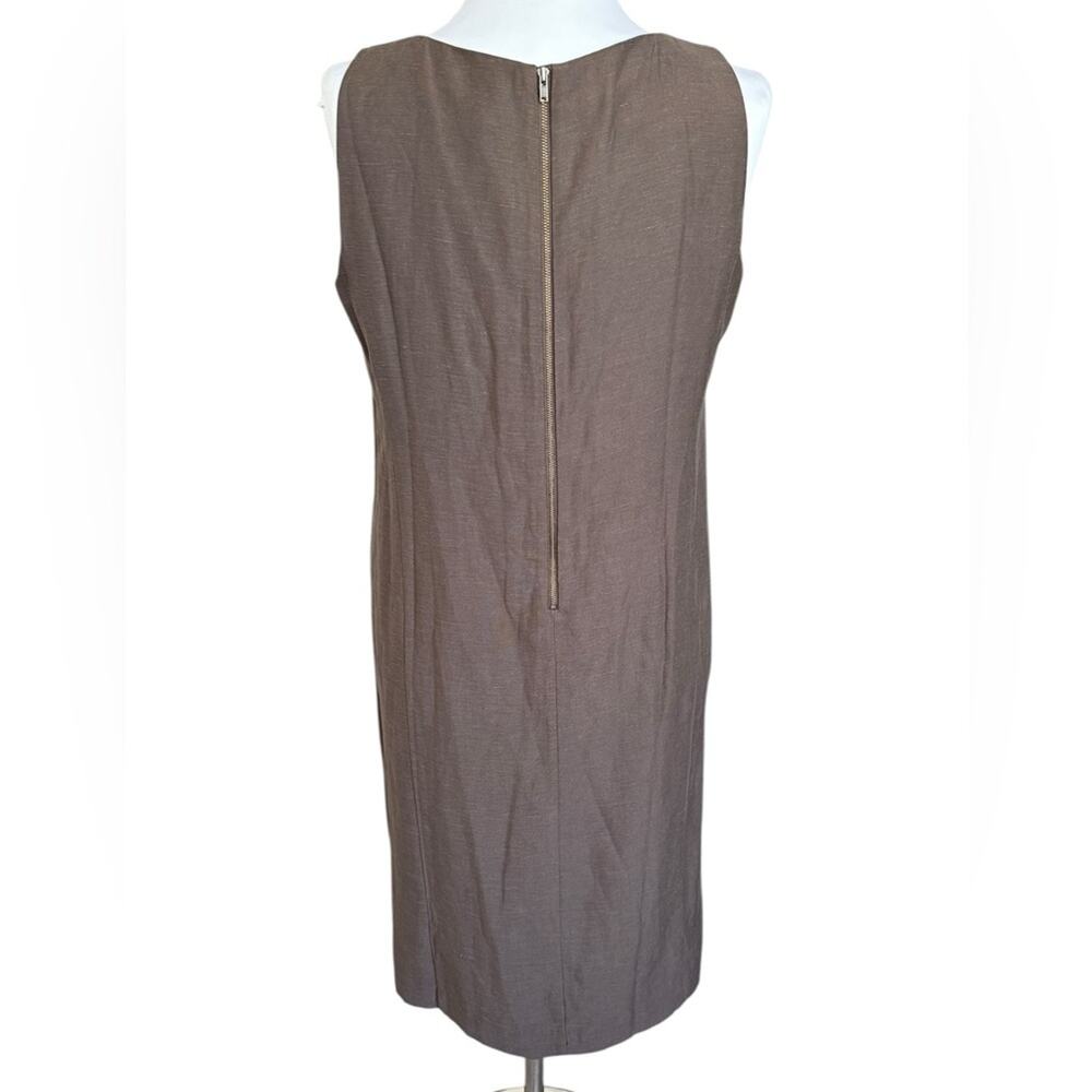 EILEEN FISHER Drapey Tencel Linen Scoop Neck Shift Dress Pockets Brown Small NEW - Picture 5 of 9